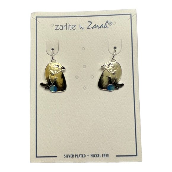 Zarah Siamese Kitty Cat Dangle Earrings Silver Plated Cloisonne Enamel - Picture 2 of 3